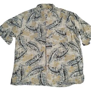 BOCA CLASSICS Men Size XL 100% SILK Green‎ Leaves Print Hawaiian Shirt